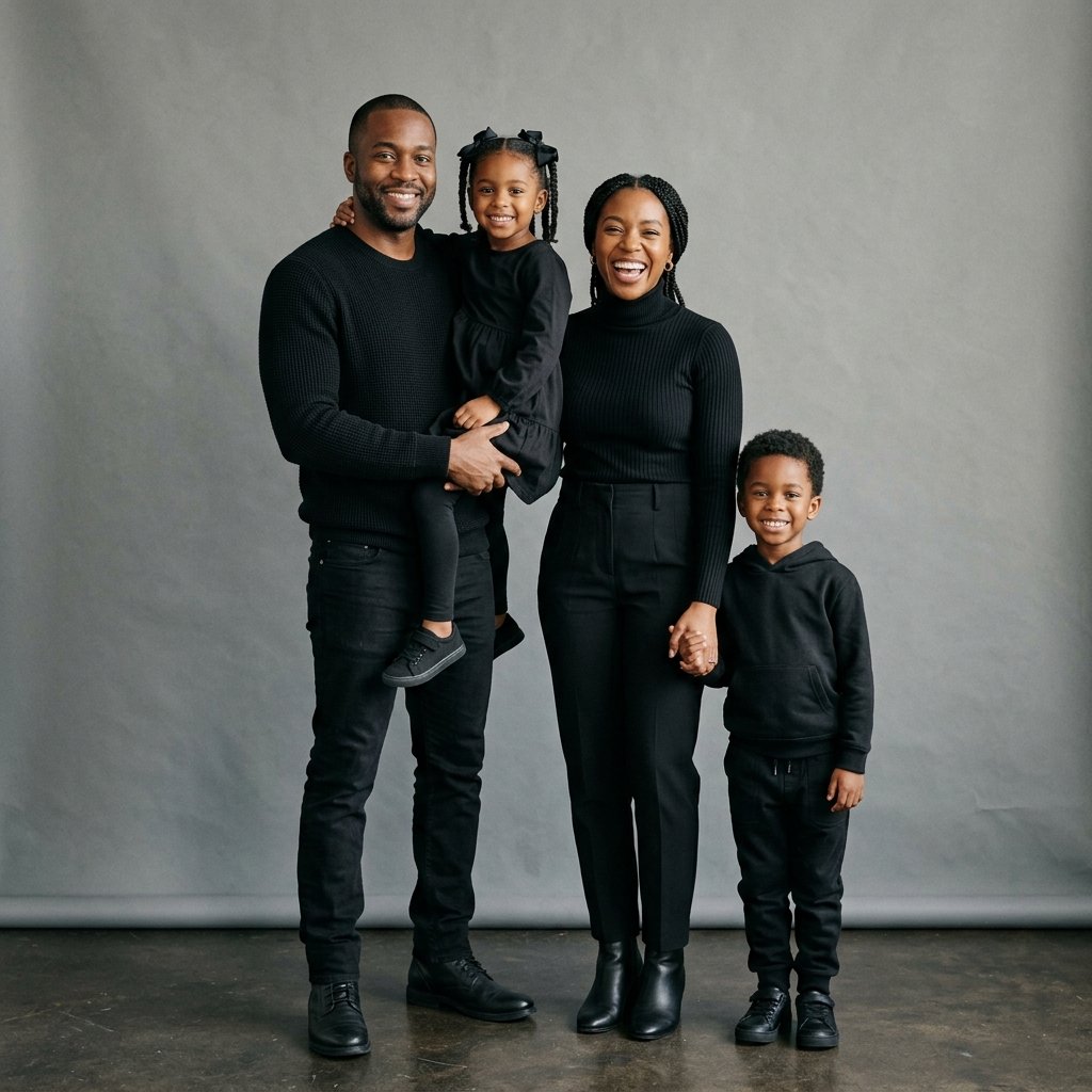 Monochrome Black Family Photo Outfit Ideas