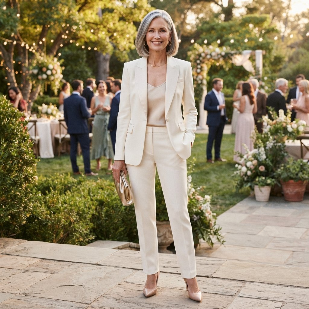 30 Elegant Mother of the Bride Outfit Ideas for Every Wedding Style 4 Structured Blazer and Trouser Ideas