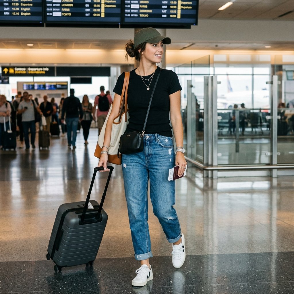 30 Airport Outfits Ideas for Every Kind of Traveler 11 Boyfriend Jeans Airport Outfit Ideas
