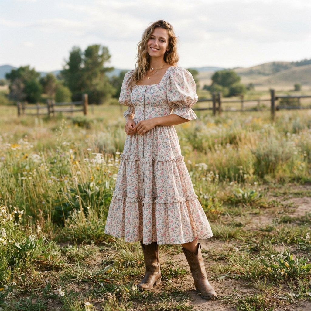 Cowgirl Outfit Ideas: 31 Ways to Style Your Western Look 26 Cowgirl Prairie Dress Outfit Ideas