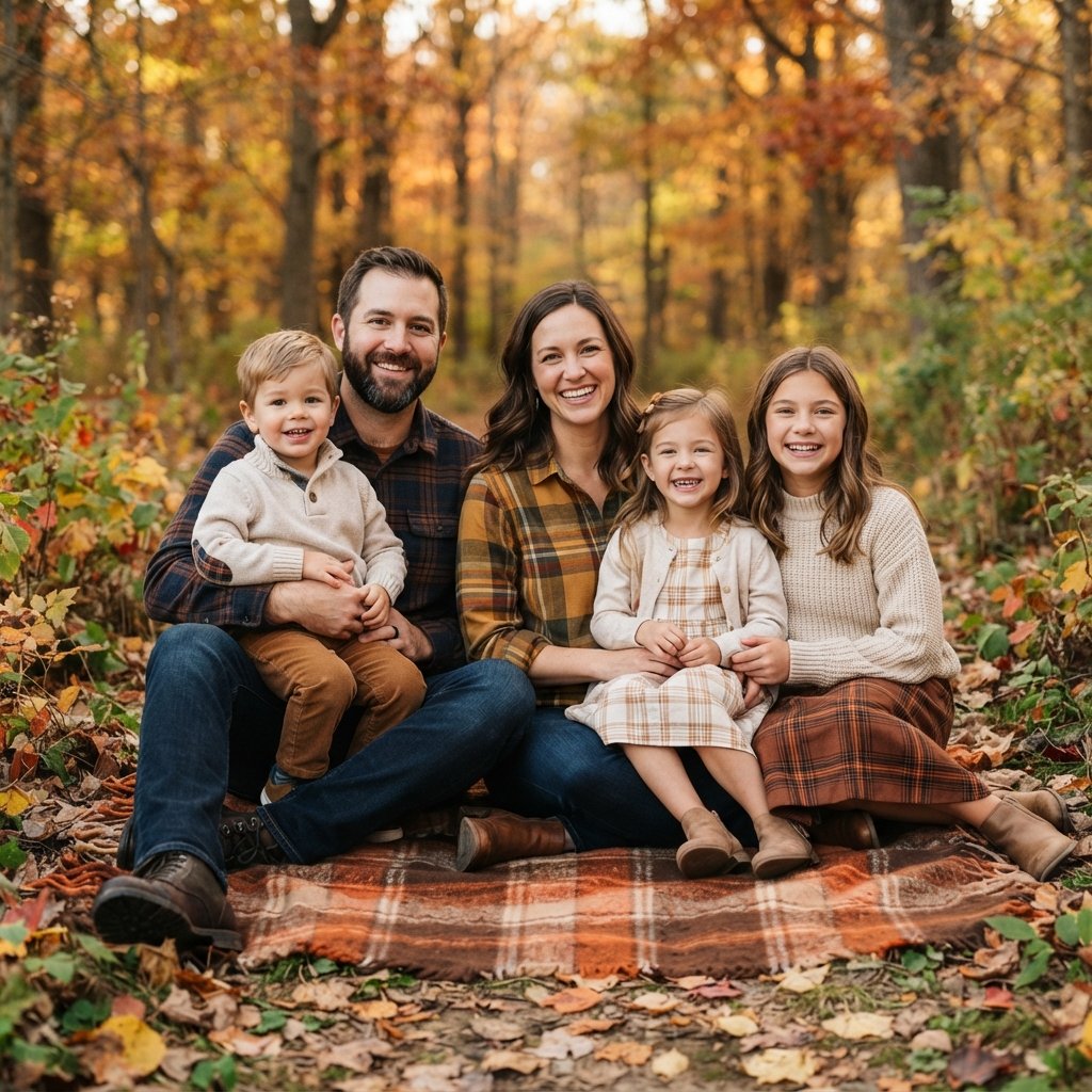 Coordinated Plaid Family Photo Outfit Ideas
