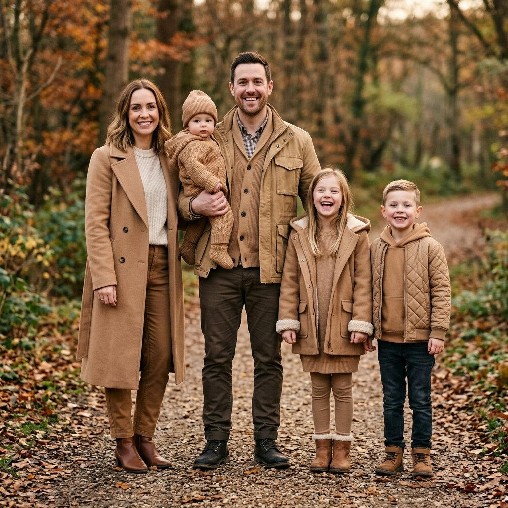 Tan and Camel Family Photo Outfit Idea