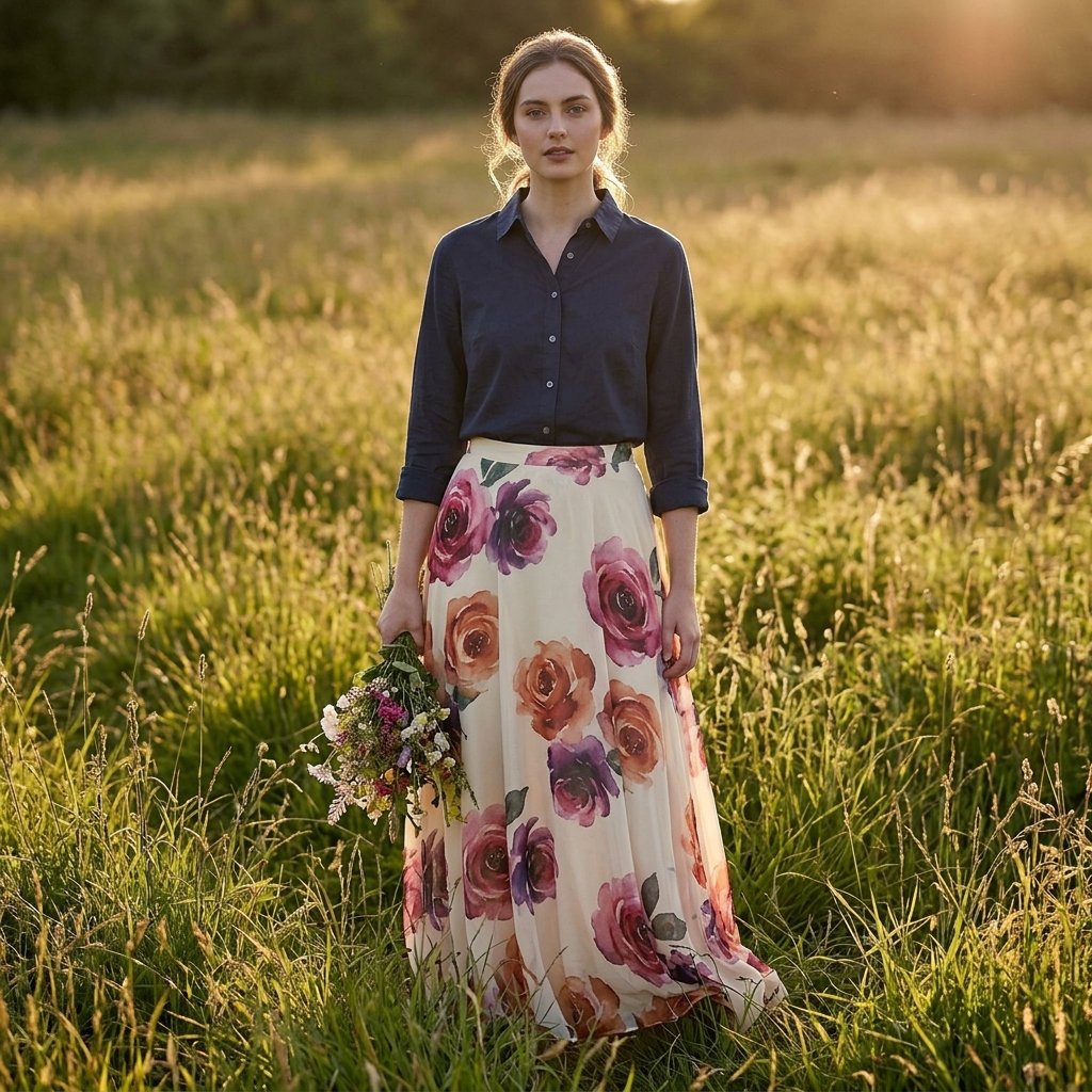 Chiffon Long Skirt Outfit Ideas