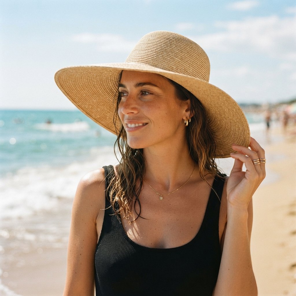 Wide Brim Hat Beach Outfit Idea