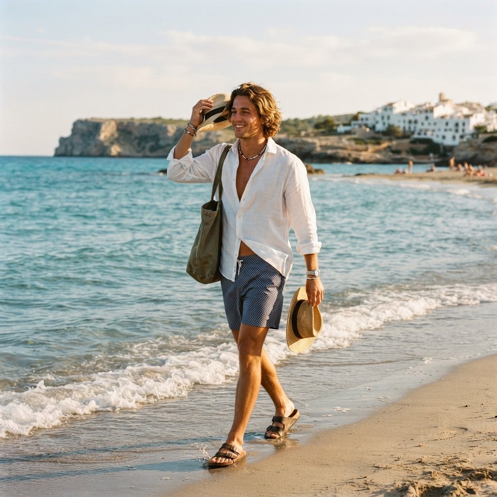 Linen Shirt and Shorts Beach Outfit Idea