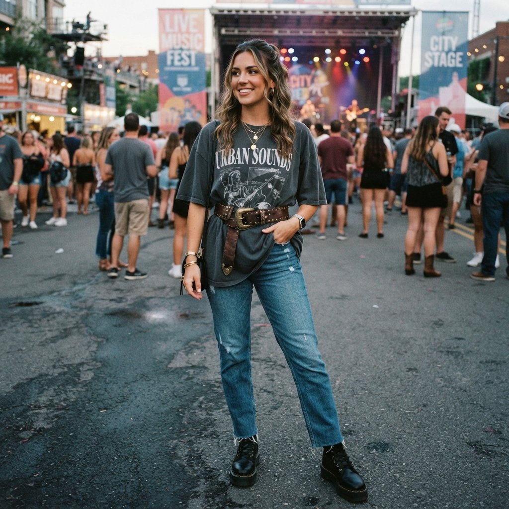 Chunky Belt Concert Outfit Idea