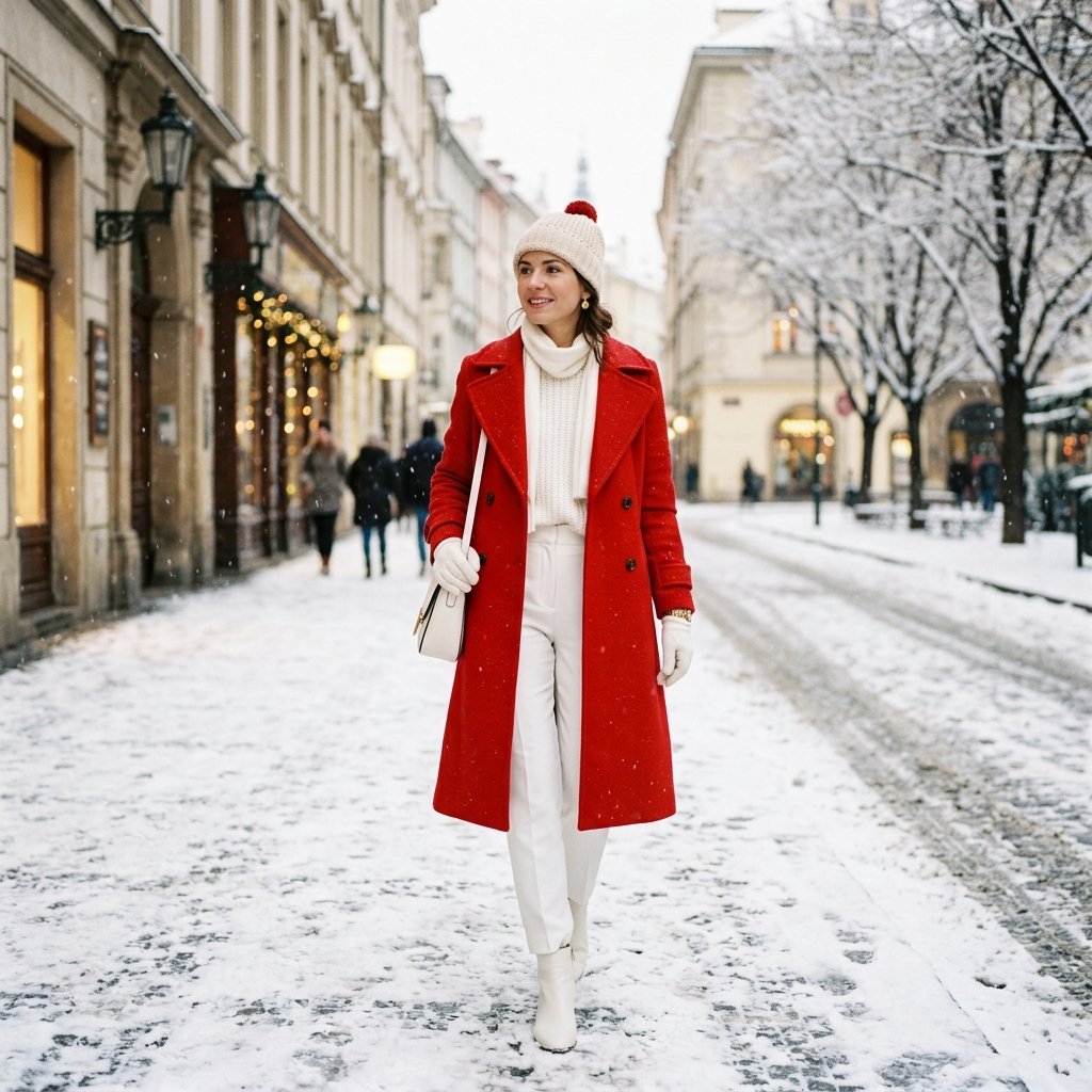 Red and White Outfit Ideas Winter Coat Idea