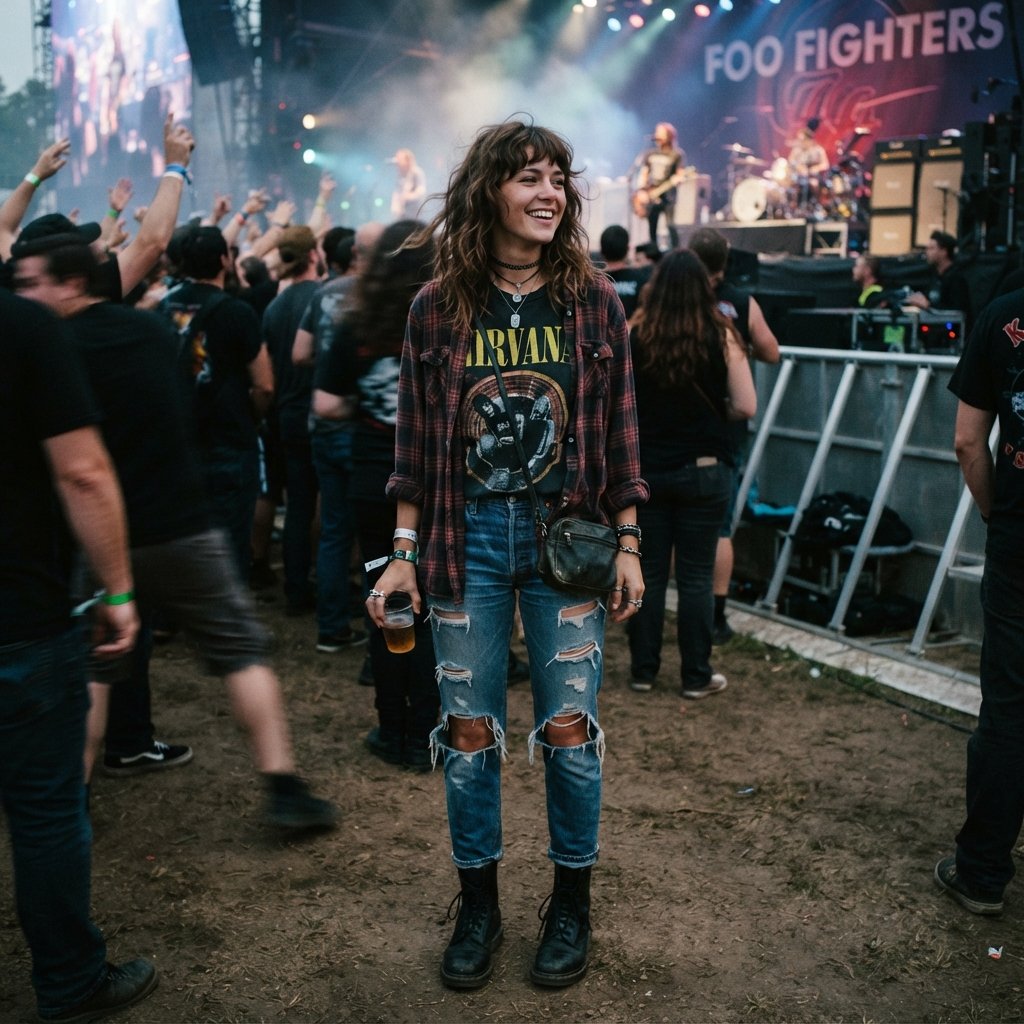 Concert Plaid Flannel Outfit Idea