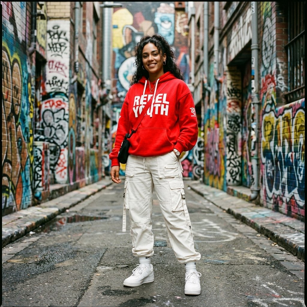 Red and White Streetwear Outfit Idea