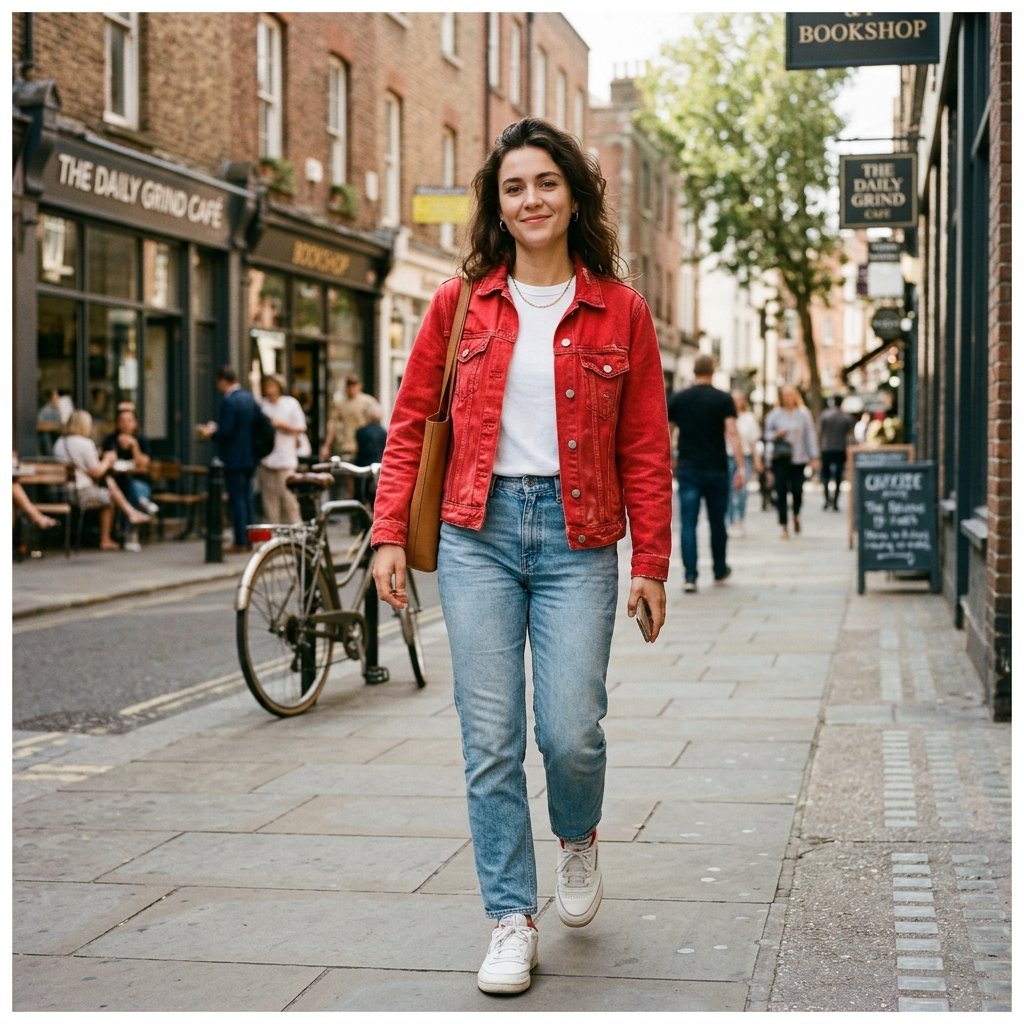 Red and White Denim Outfit Idea
