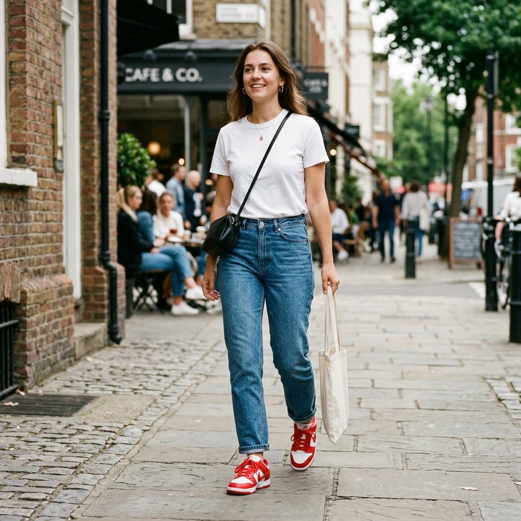 Red and White Sneaker Pairing Idea