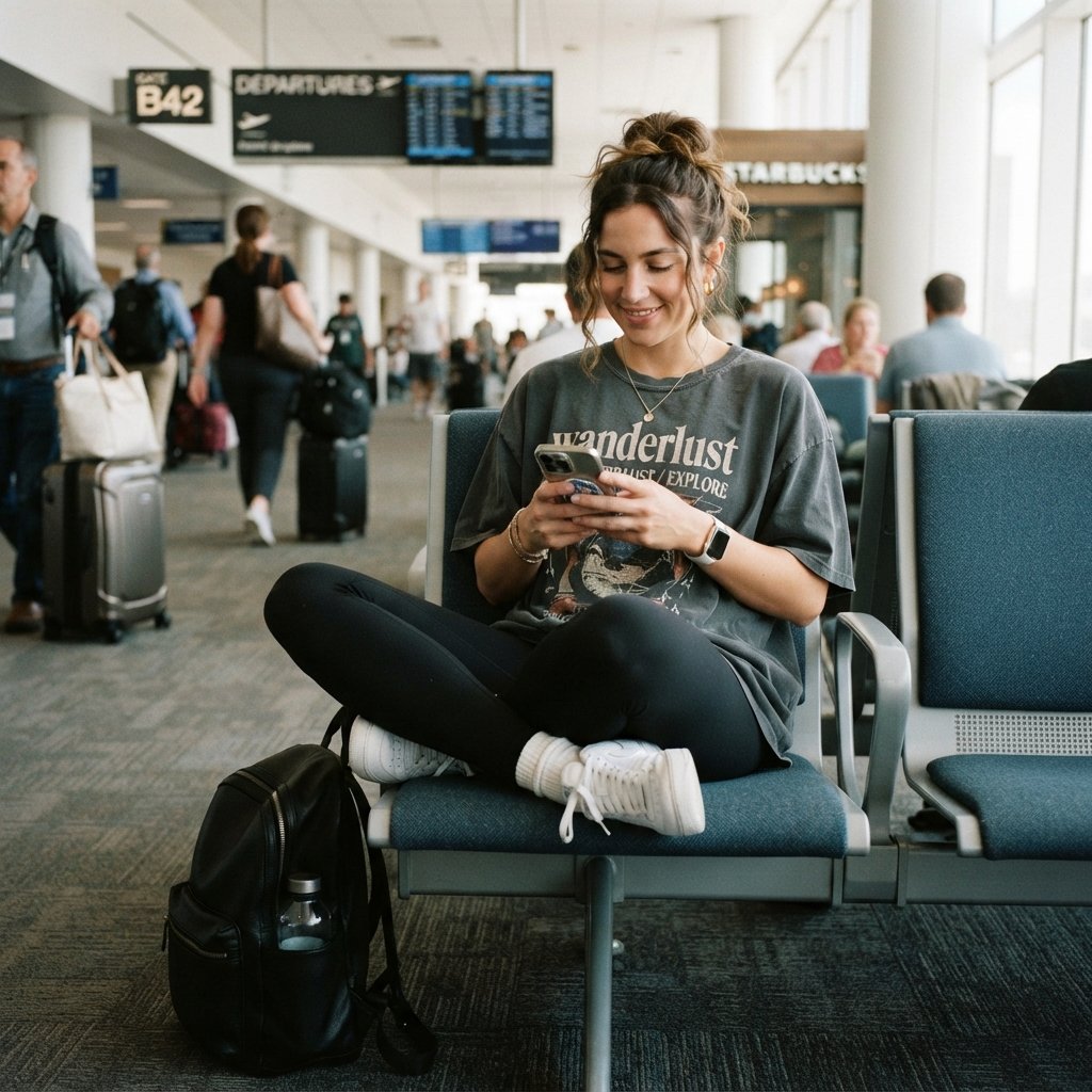 30 Airport Outfits Ideas for Every Kind of Traveler 12 Leggings and Oversized Tee Airport Outfit Ideas