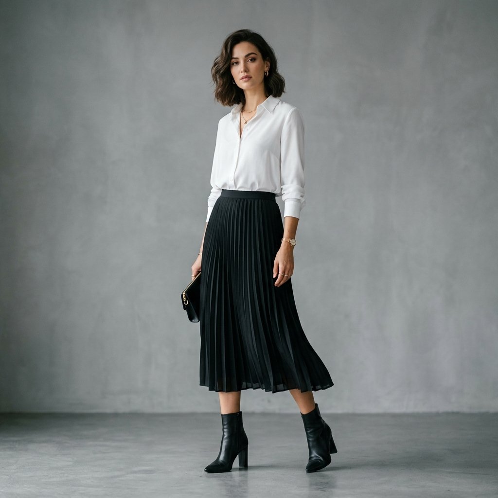 Black Pleated Skirt Outfit Ideas