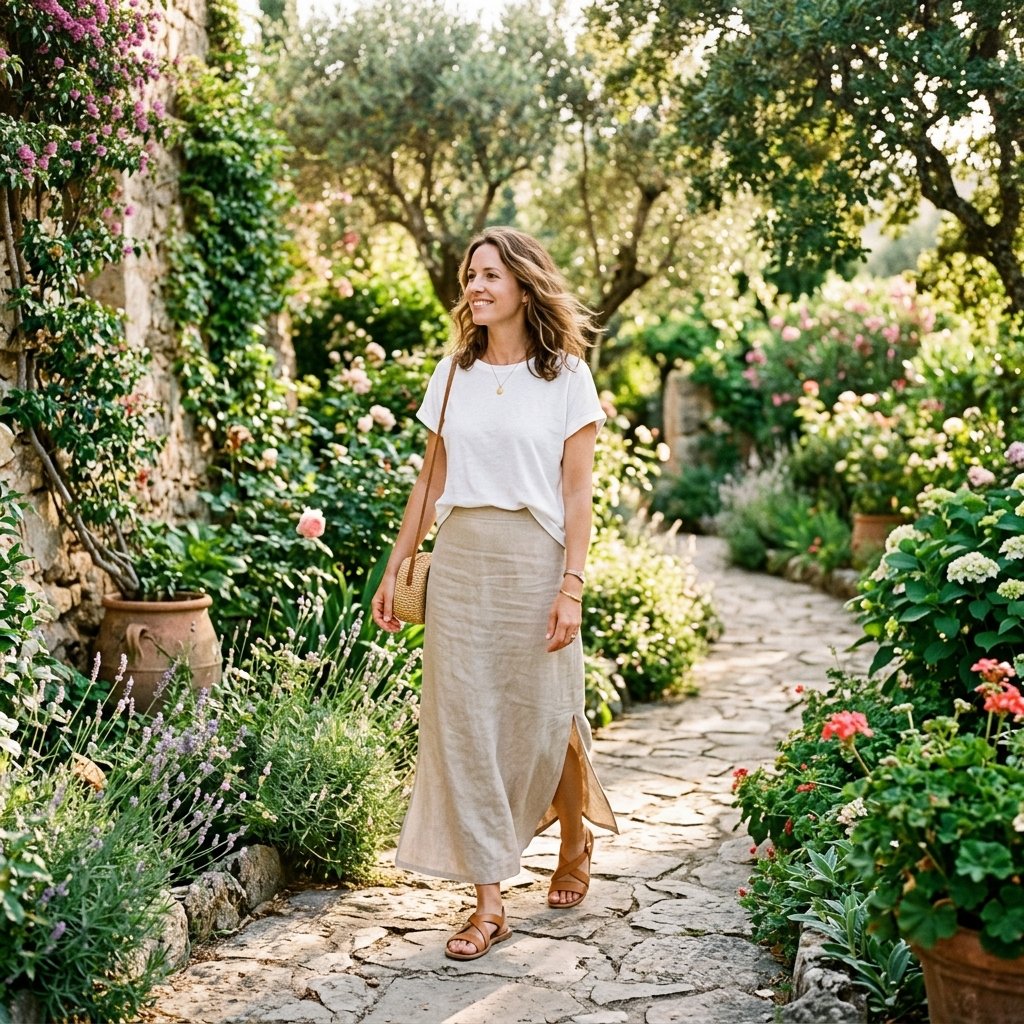 Linen Summer Maxi Skirt Outfits Ideas