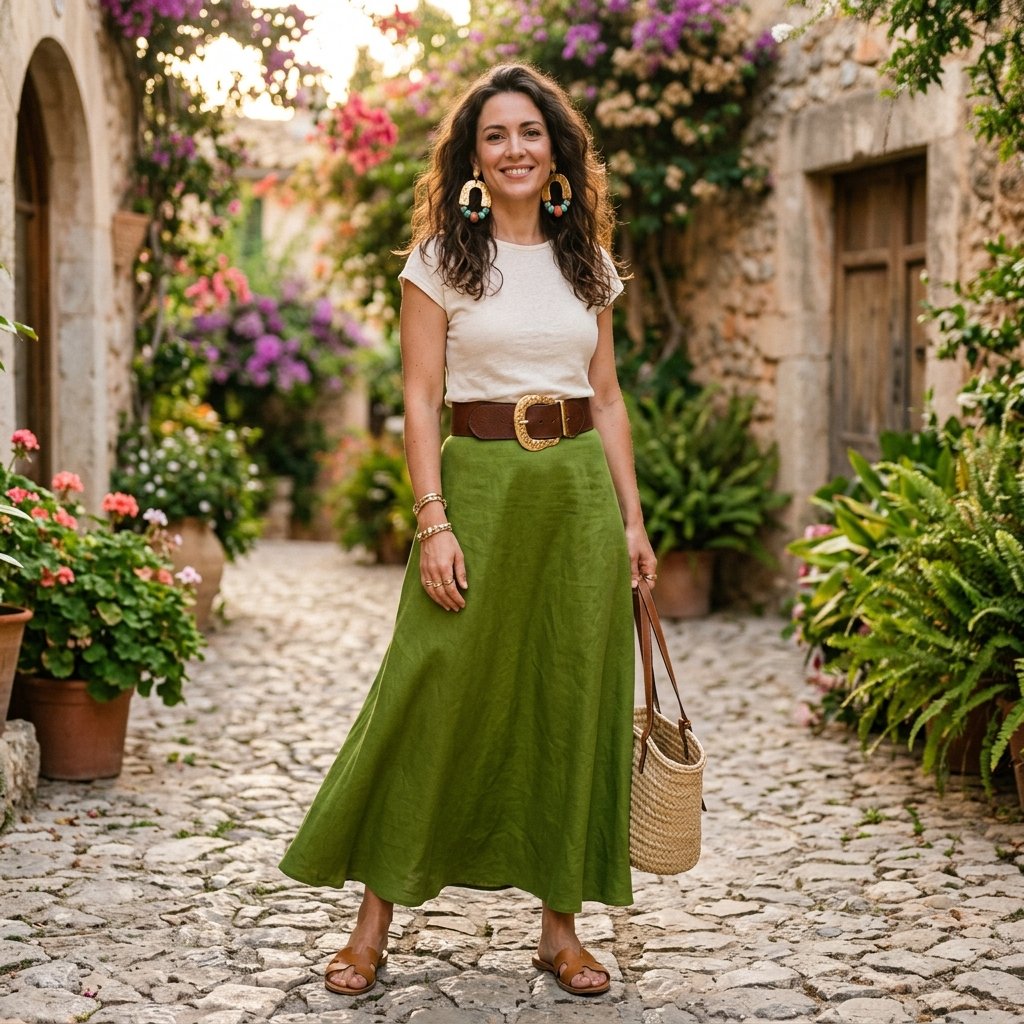 Maxi Skirt Outfit Ideas with Statement Accessories