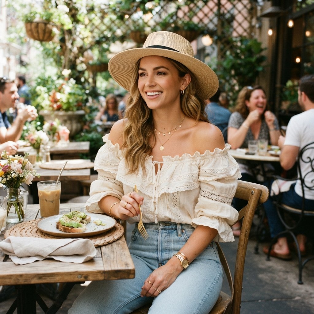 Off-Shoulder Top Brunch Outfit Ideas