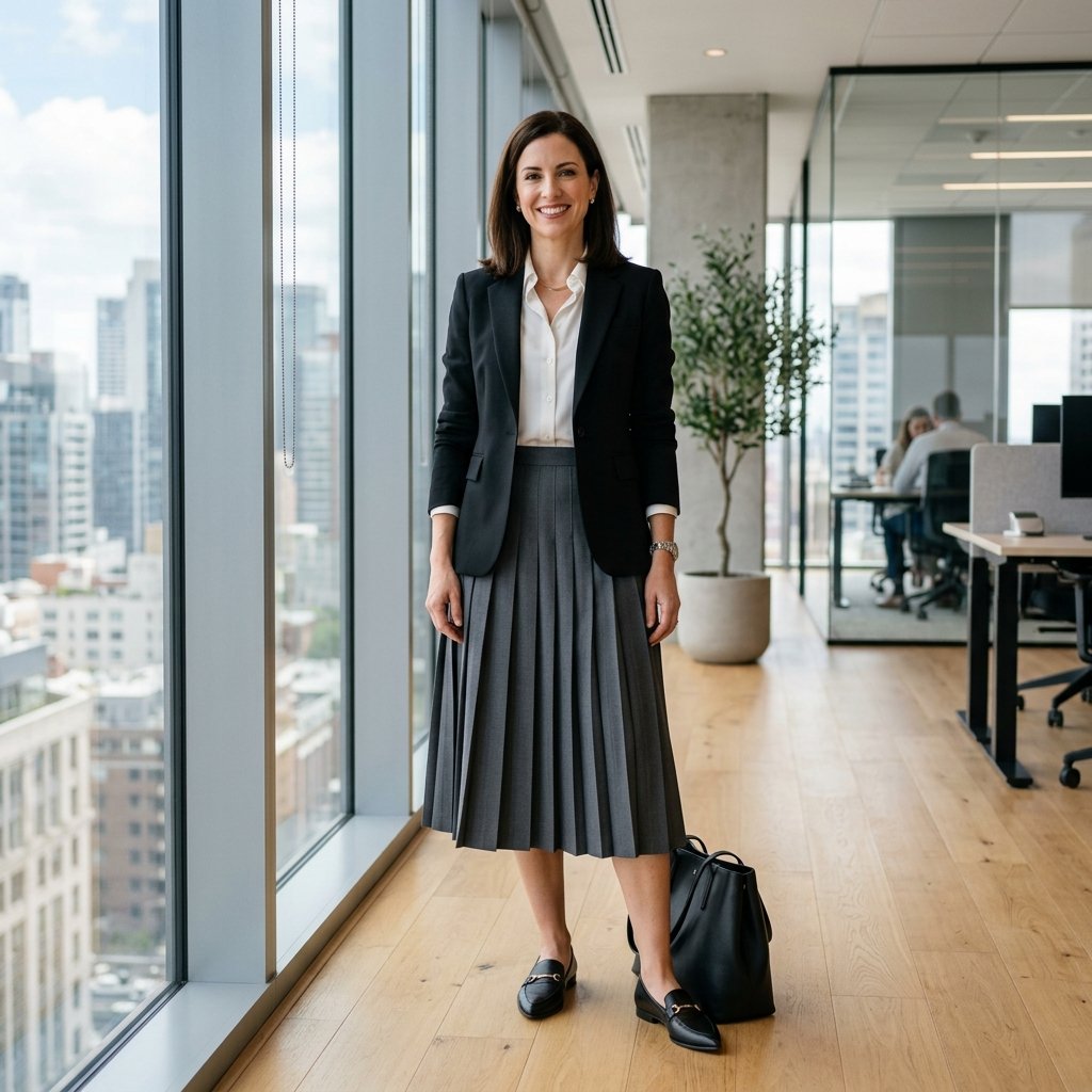 Blazer and Pleated Skirt Outfit Ideas