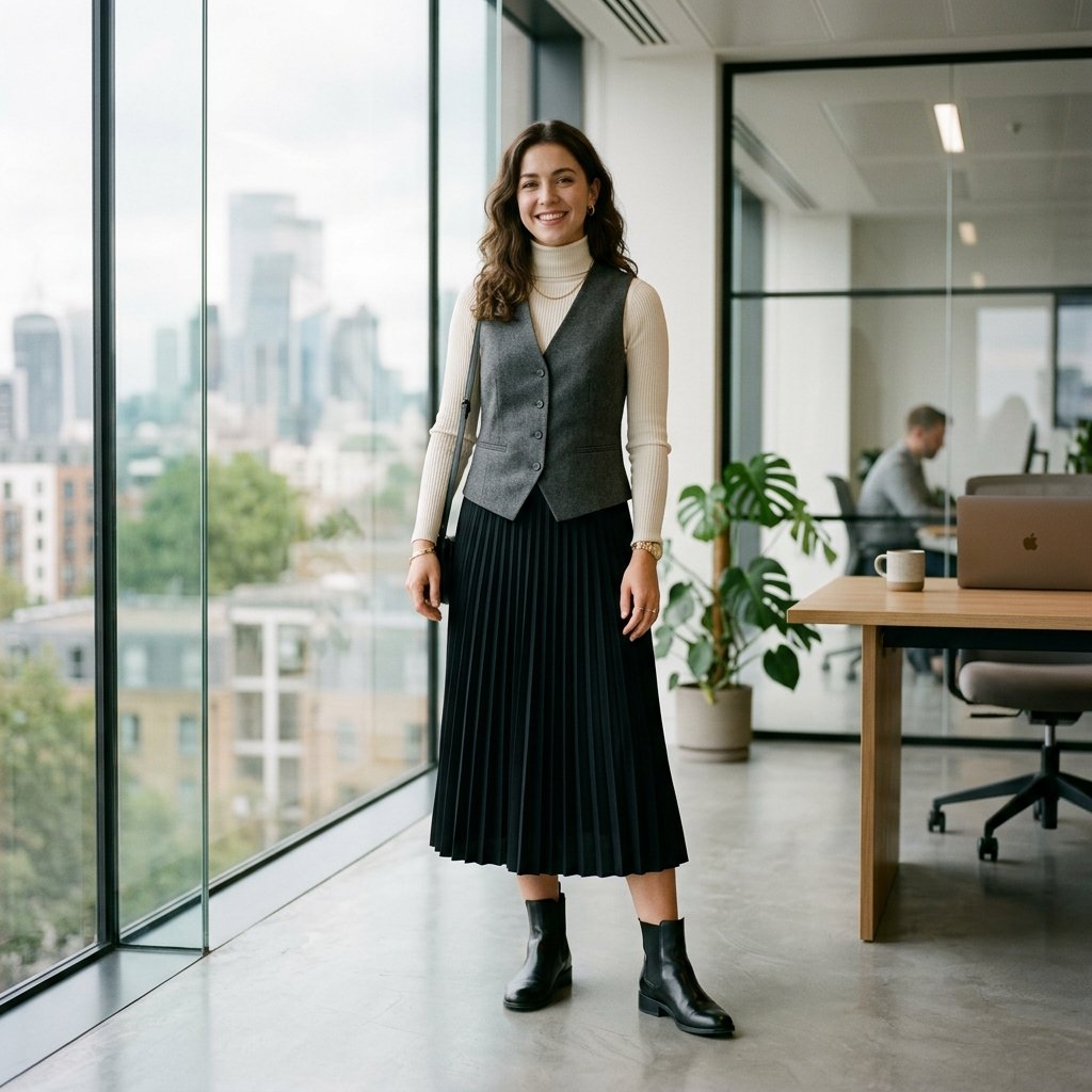 Turtleneck and Pleated Skirt Outfit Ideas