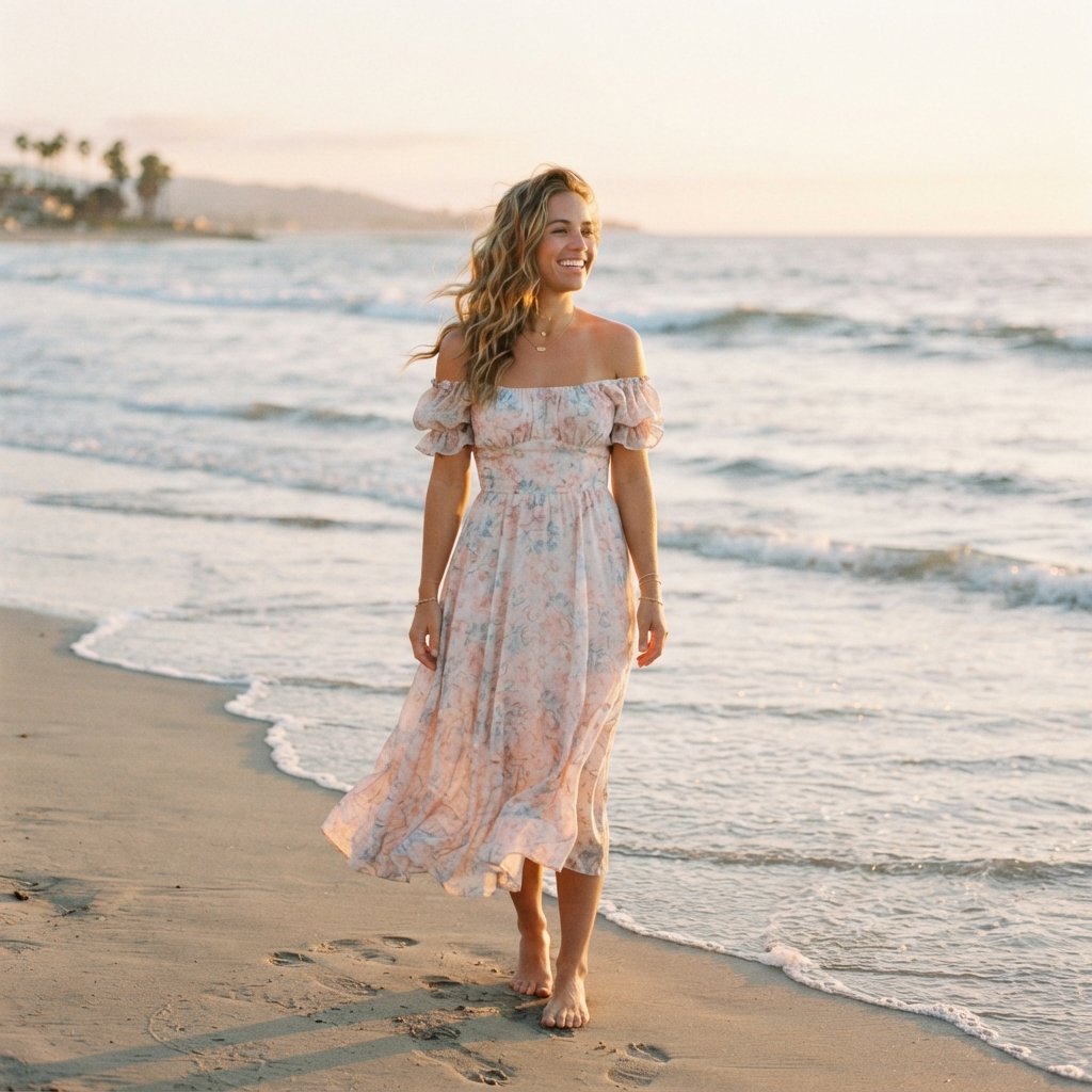 Off Shoulder Sundress Beach Outfit Idea