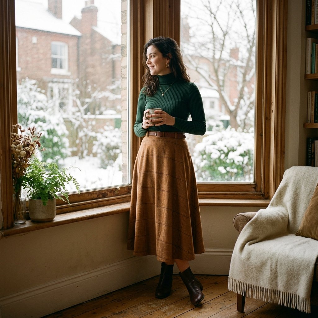 Turtleneck and Midi Skirt Idea