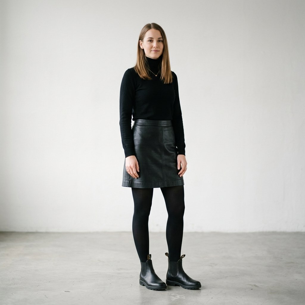 Chelsea Boots and Leather Skirt Outfit Ideas