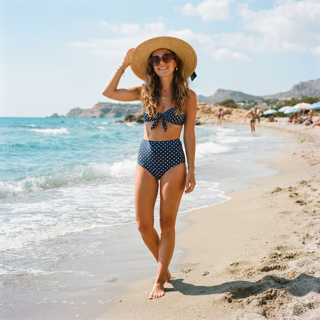 High Waisted Bikini Beach Outfit Idea