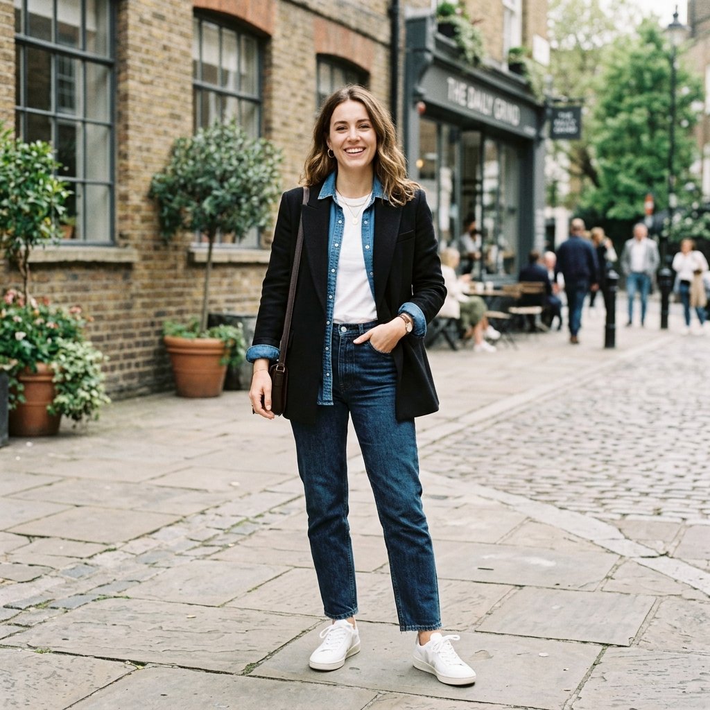 Black Blazer with Denim Shirt Ideas