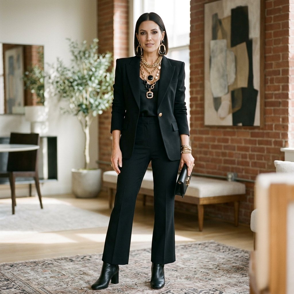 Black Blazer with Statement Jewelry Ideas