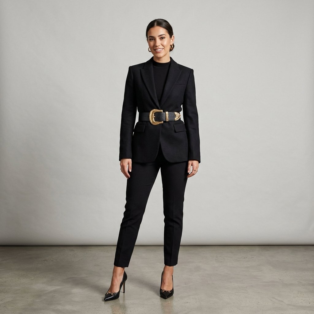 Black Blazer Belted Outfit Ideas