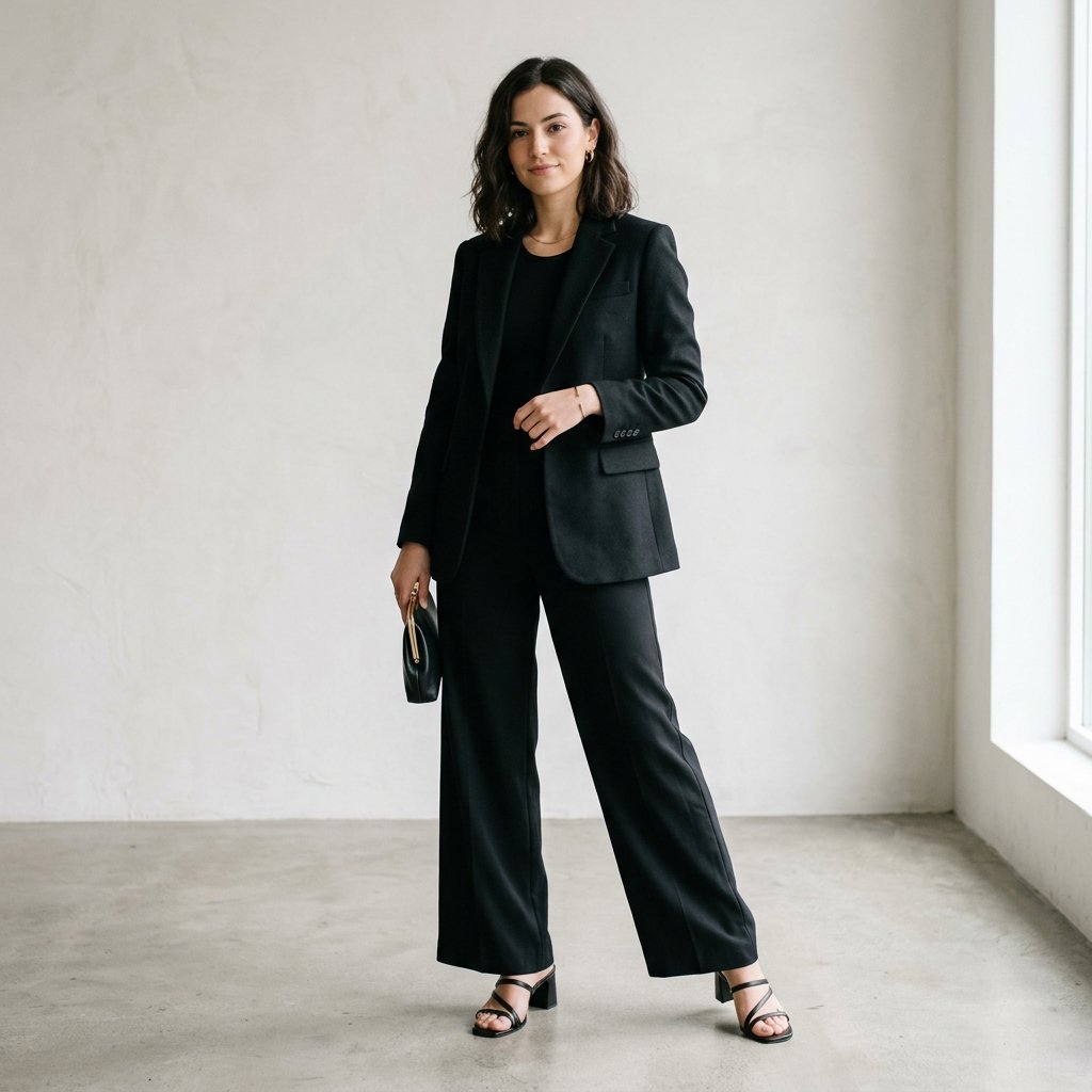 Black Blazer and Wide Leg Pants Ideas