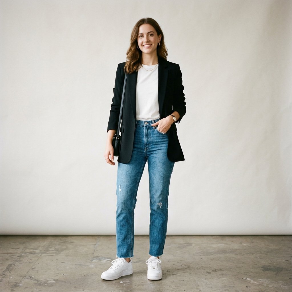 Black Blazer with White Tee Ideas