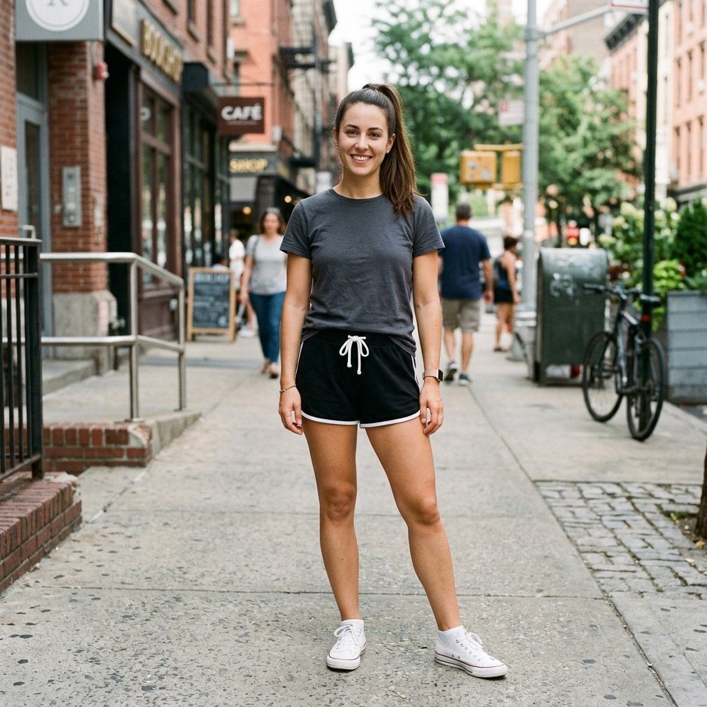 Black Shorts and Sneakers Outfit Ideas