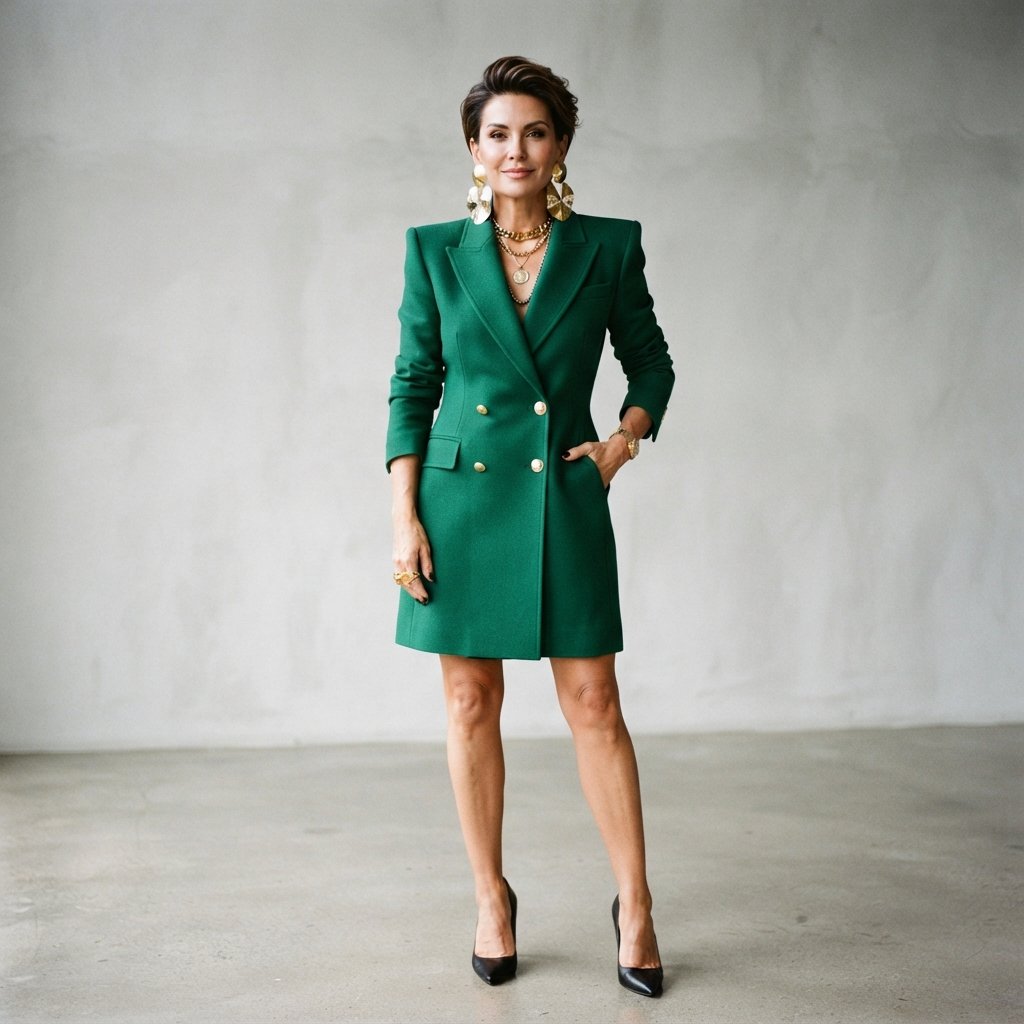 Blazer Dress with Statement Jewelry Ideas