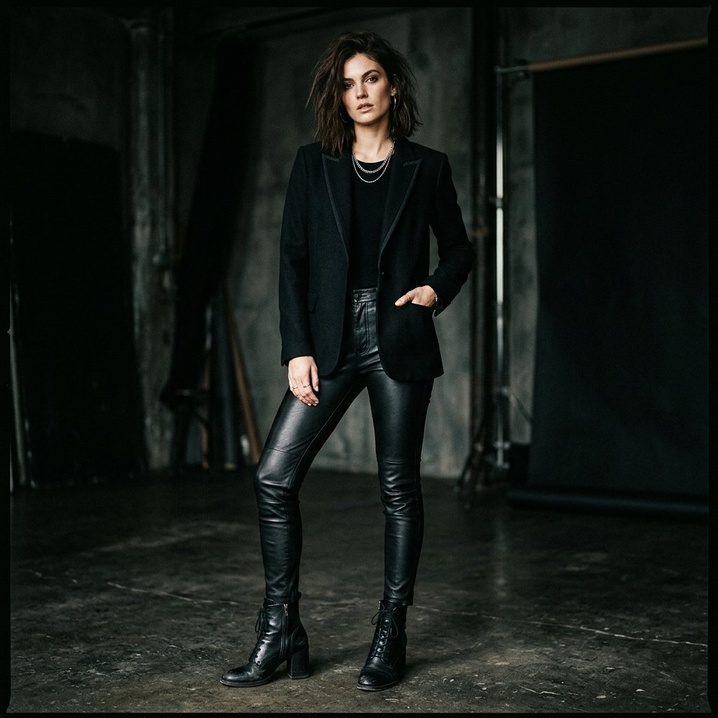 Black Blazer with Leather Pants Ideas