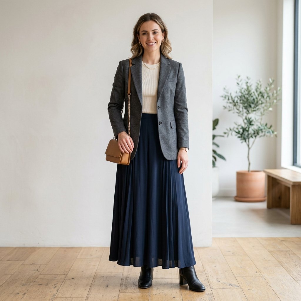 Long Skirt and Blazer Outfit Ideas