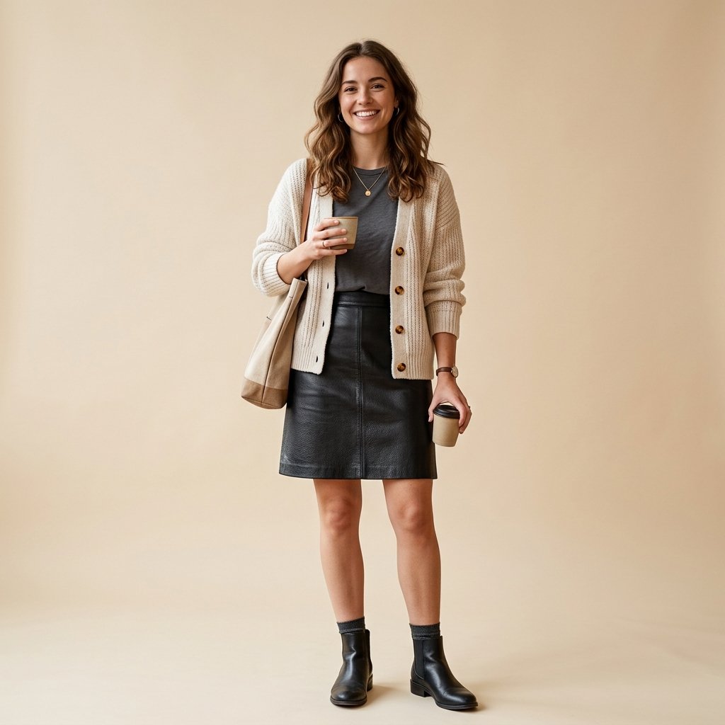 Leather Skirt and Cardigan Ideas
