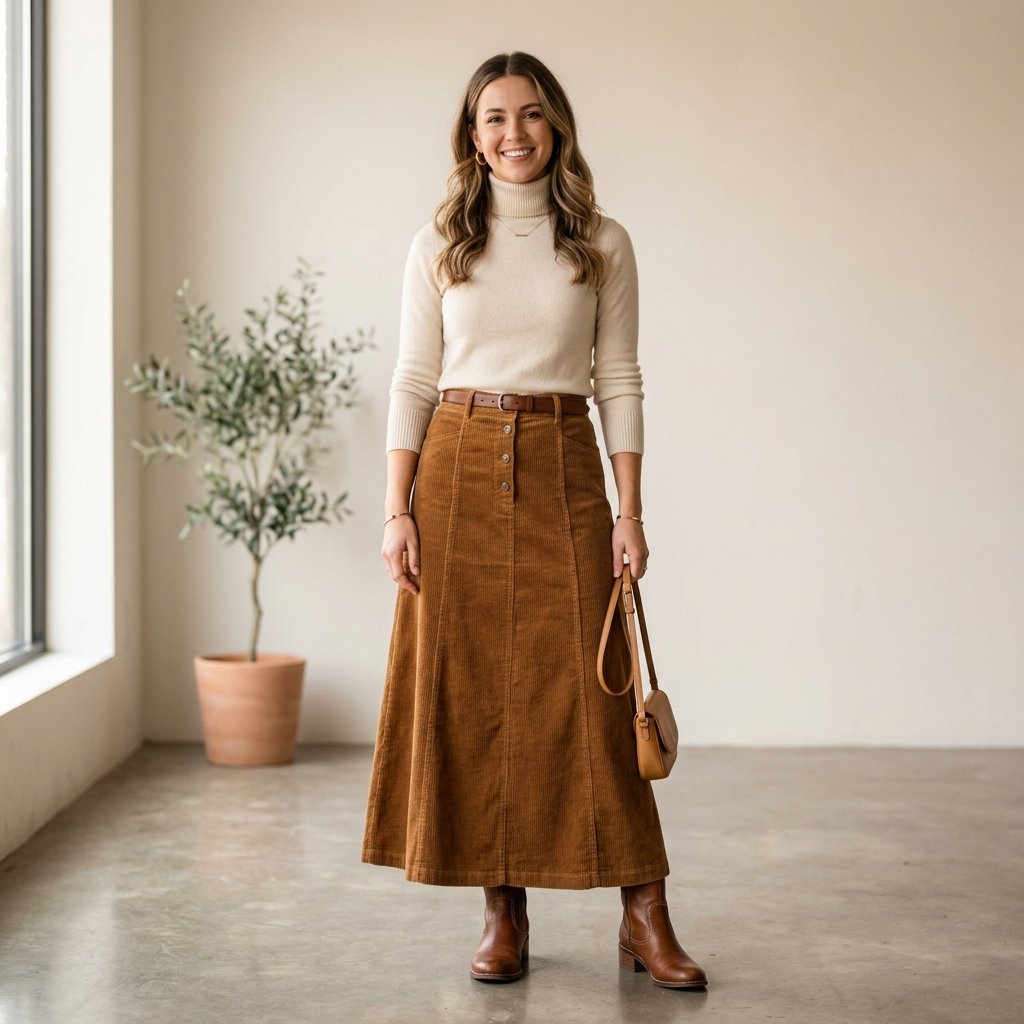 Corduroy Long Skirt Outfit Ideas