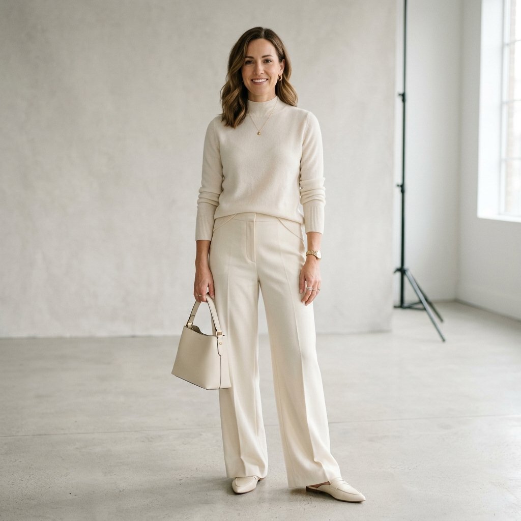 32 Cute Sweater Outfit Ideas: Cozy Inspo for Fall & Winter 24 Monochrome Sweater Outfit