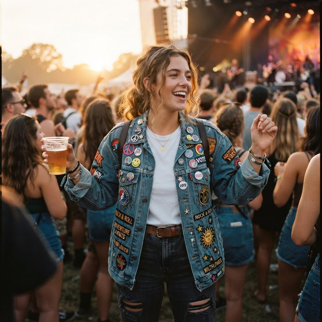 Concert Denim Jacket Outfit Idea