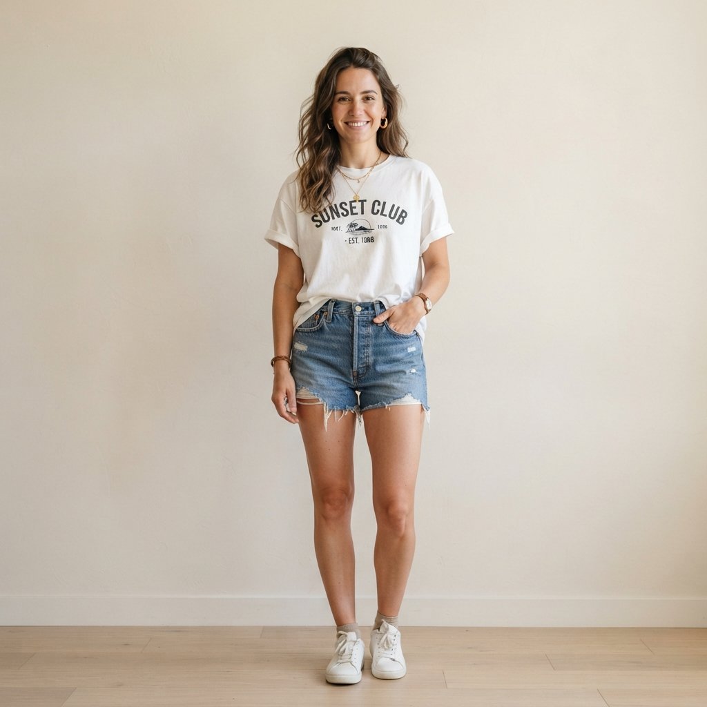 Denim Shorts and Tee Outfit Ideas