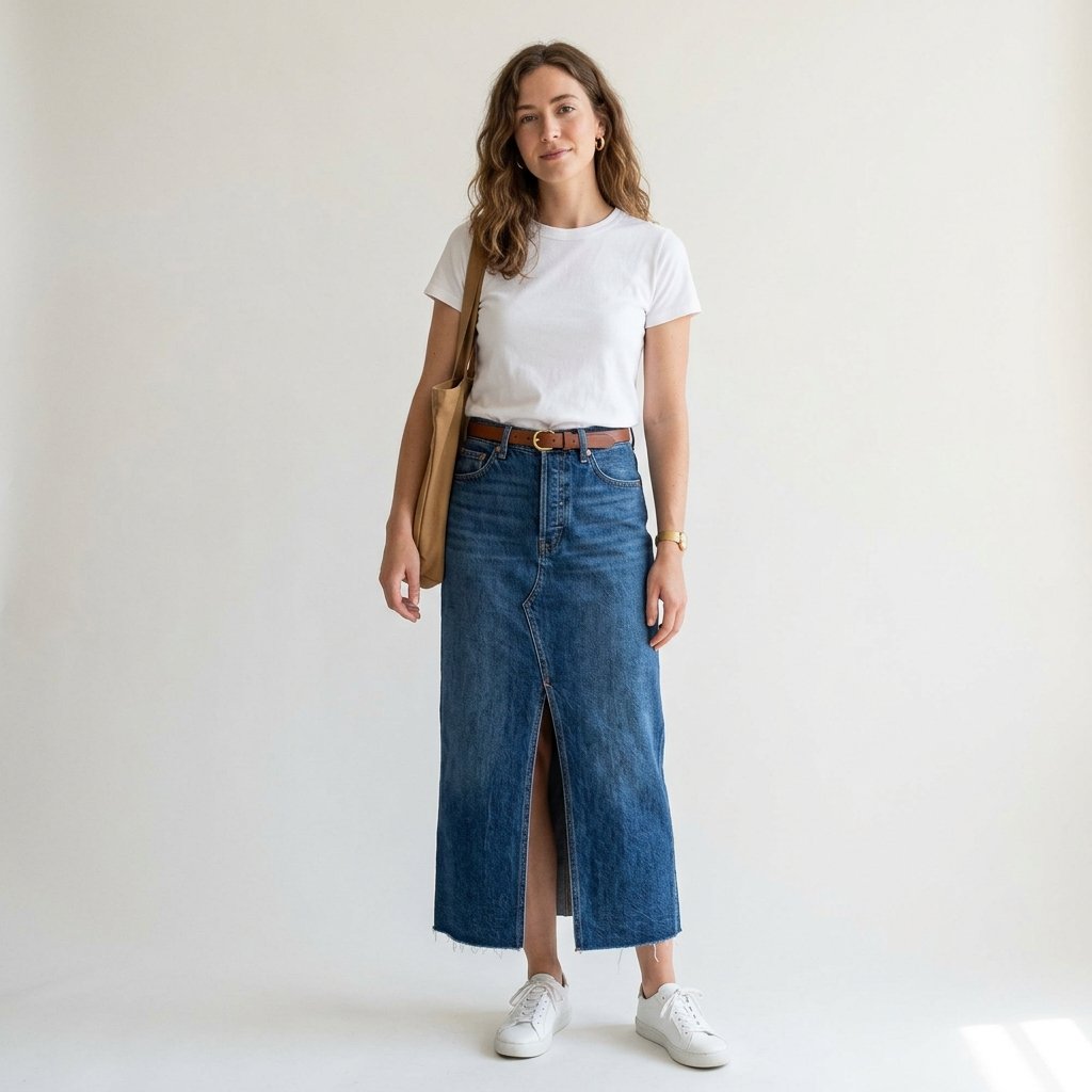 Denim Long Skirt Outfit Ideas