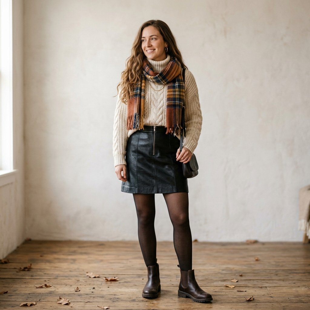 Leather Skirt Fall Outfit Ideas