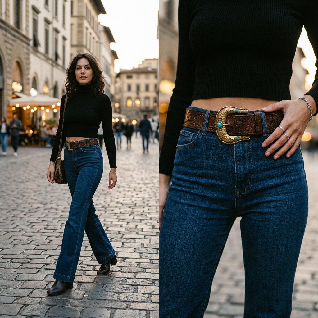 Flare Jeans and Statement Belt Outfit Ideas