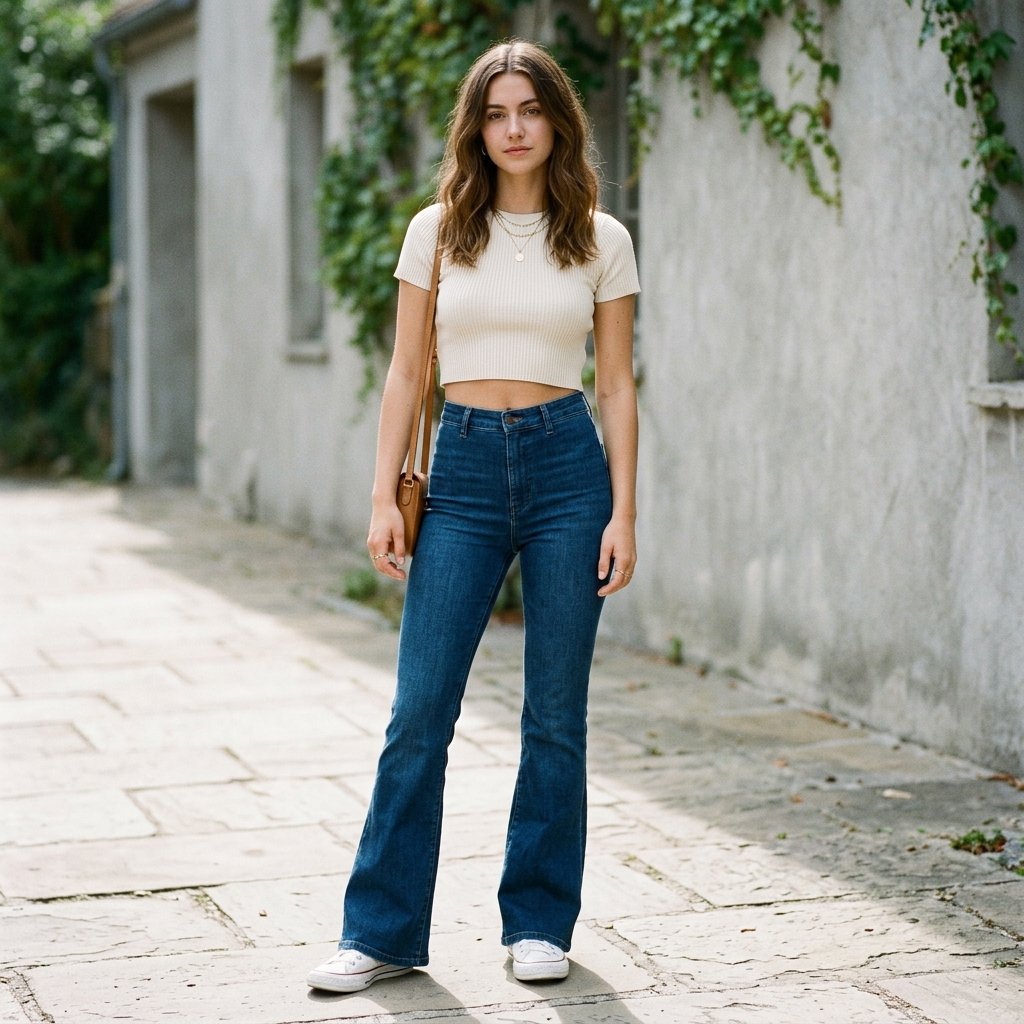 Flare Jeans and Crop Top Outfit Ideas
