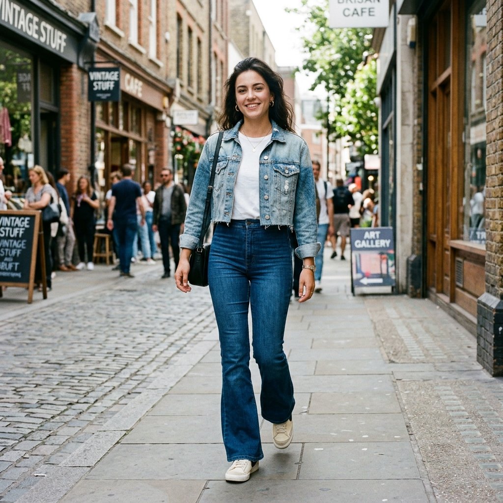 Flare Jeans and Denim Jacket Outfit Ideas