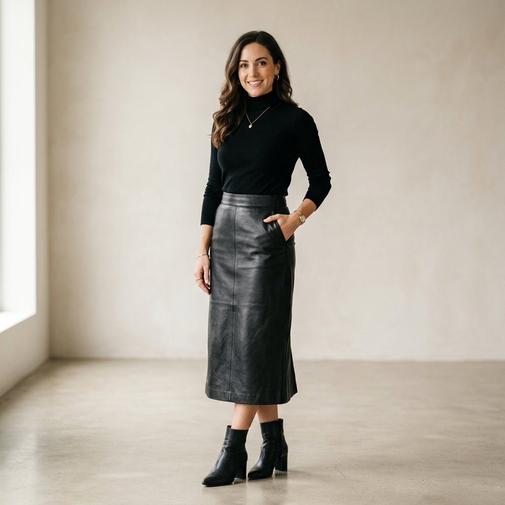 Leather Midi Skirt Outfit Ideas