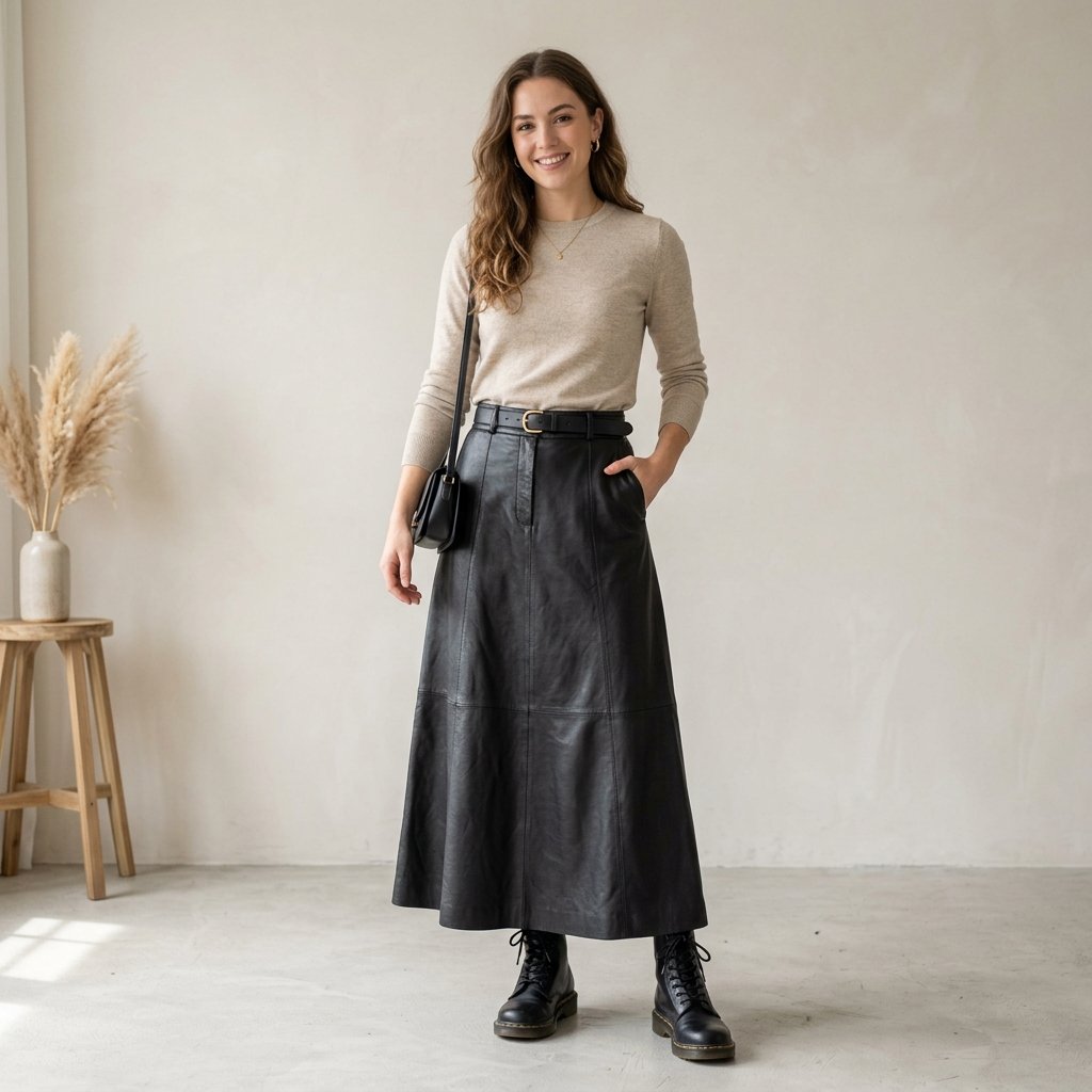 Leather Long Skirt Outfit Ideas