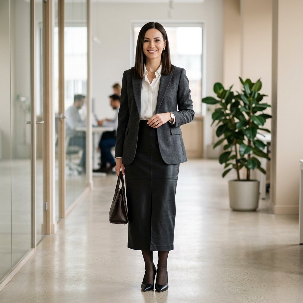 Leather Skirt Office Outfit Ideas
