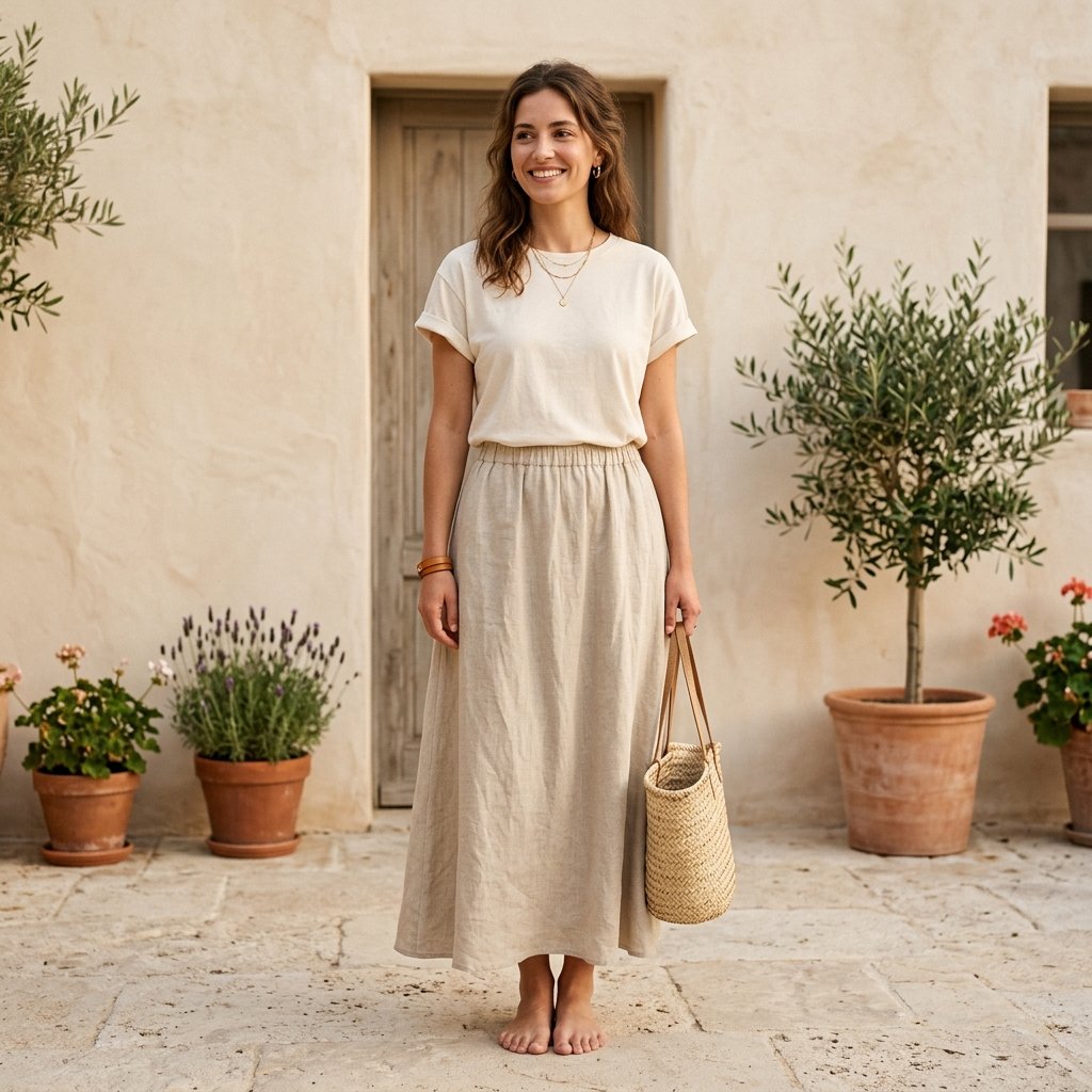 Linen Long Skirt Outfit Ideas