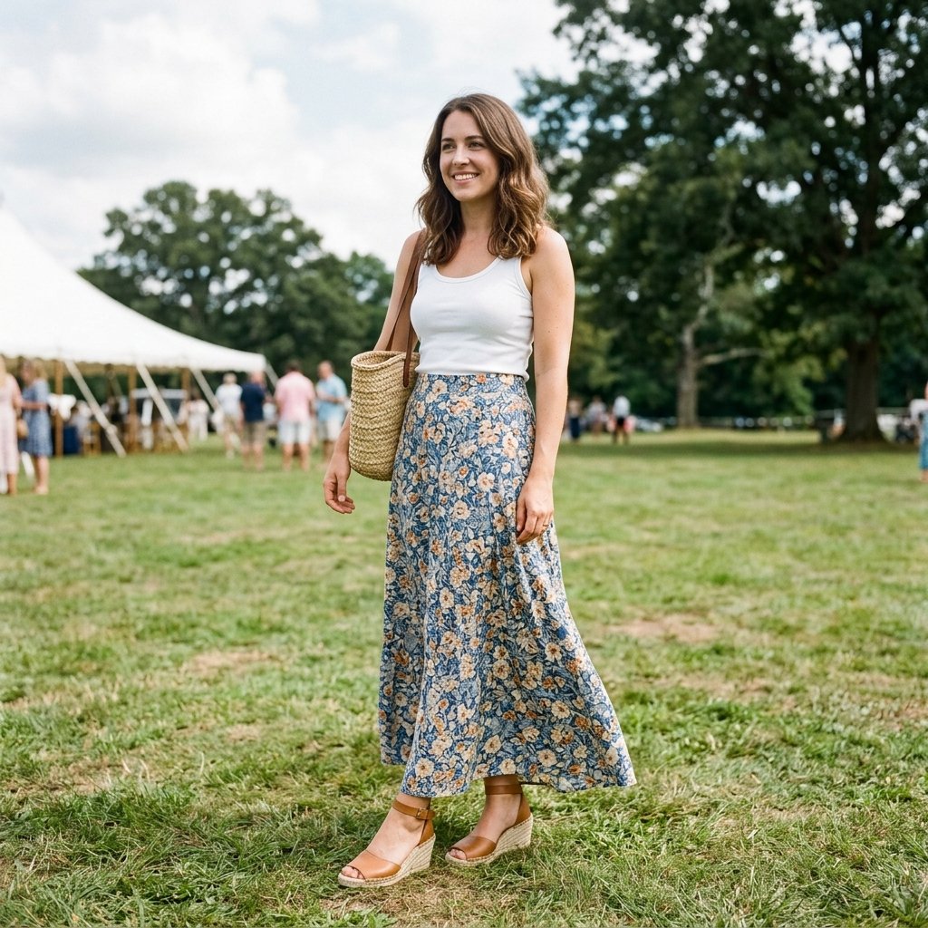 Maxi Skirt and Wedges Outfit Ideas